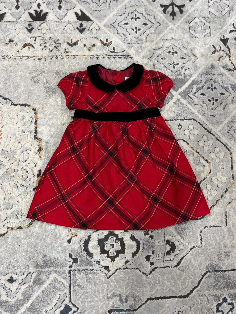 Gymboree Red Plaid Holiday Dress with Black Trim, 6-12 months